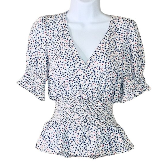 Sienna Sky Tops - Womens Floral Smocked Peplum V-Neck Blouse Size XS Baby Doll Polka Dot Ruffle